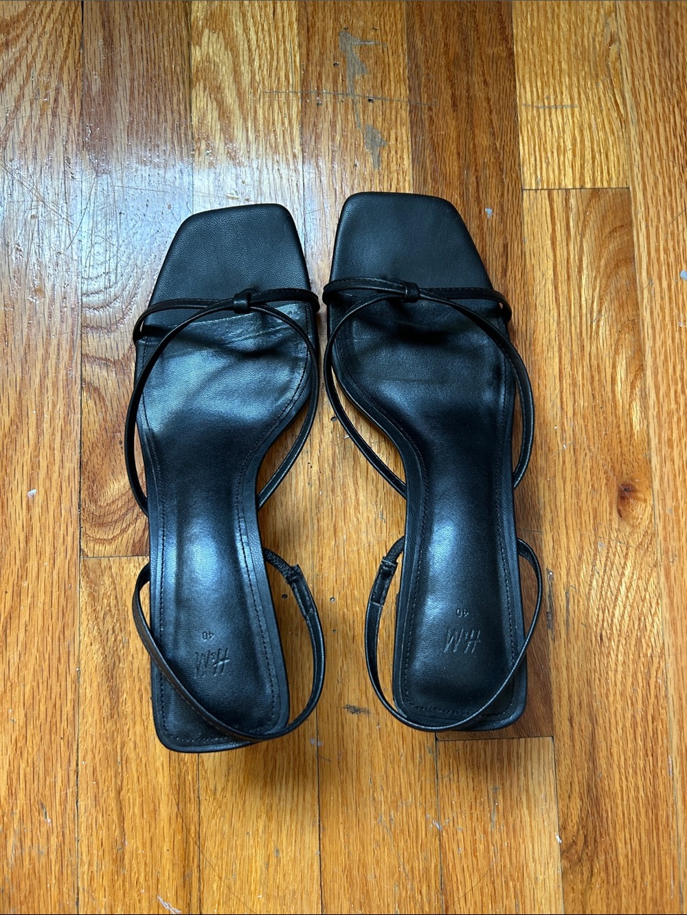 H&M Black Strappy Square-Toe Heeled Sandals